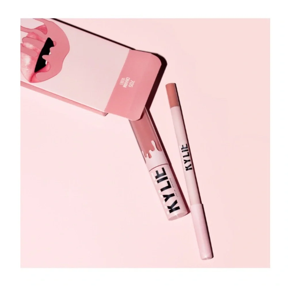 KYLIE COSMETICS Velvet Lip Kit in Color Charm (705) w/3 piece Bag Set 🆕 - Picture 6 of 11